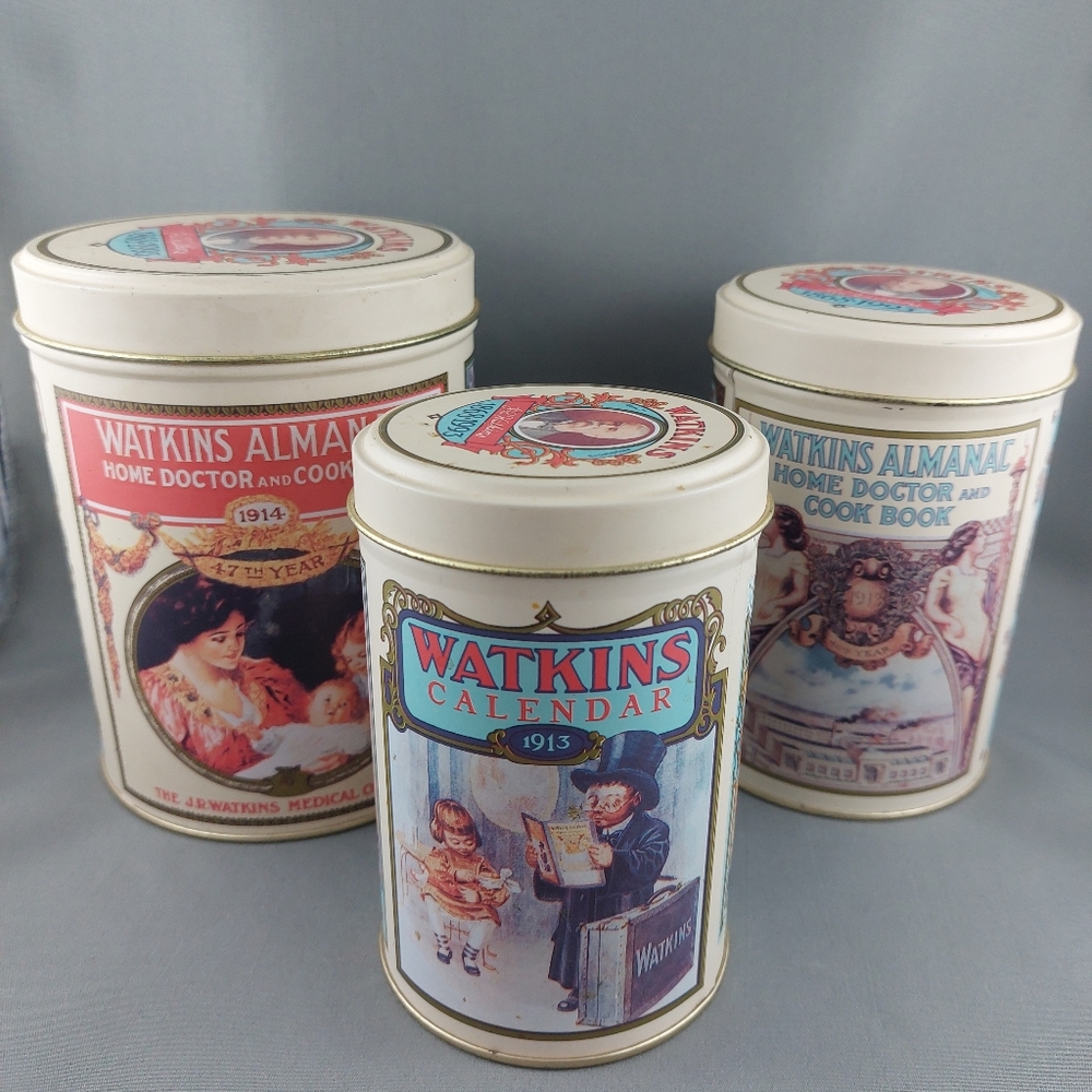 Vintage 1993 Watkins Heritage Tin Canister Set of 3